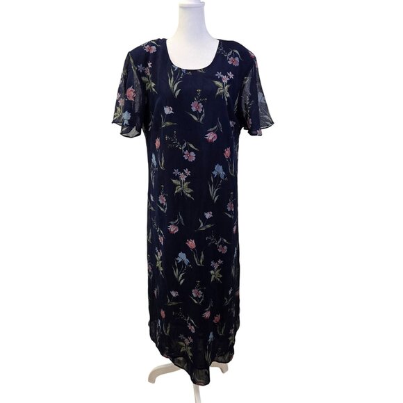 Kamali & Co Floral Crinkle Texture Midi Dress Size Large - Picture 1 of 5